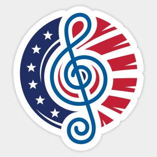 Round America Flag Design with a Treble Clef Music Note at the Center Sticker